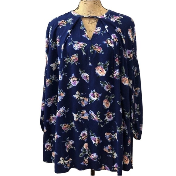 Umgee Navy Floral Boho Swing Dress/Tunic - Picture 2 of 9